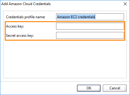 The Add Amazon Cloud Credentials Dialog