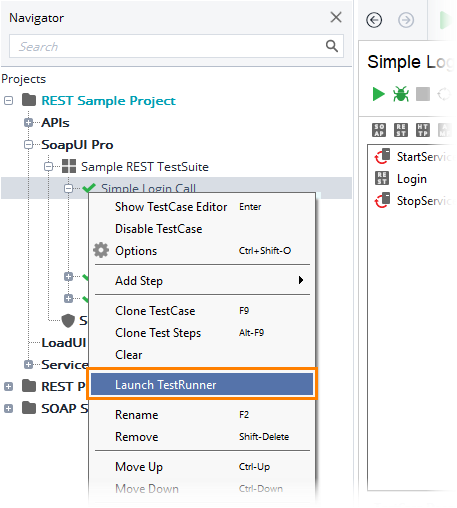 ReadyAPI: Launching the test runner from the context menu