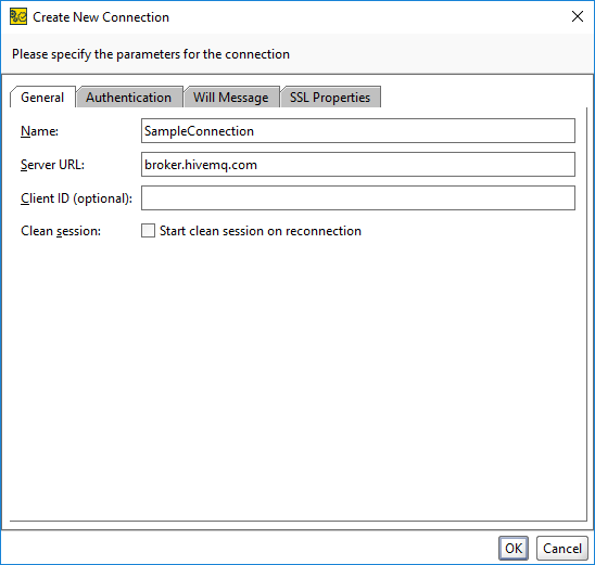 MQTT Testing in ReadyAPI: Configure connection dialog