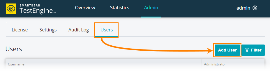 Adding a user Administrating TestEngine: Adding a user