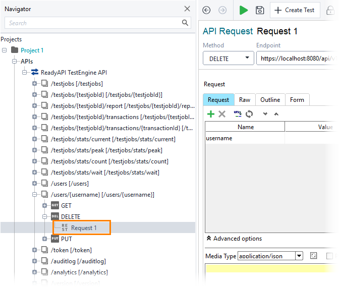 Select request to remove user Managing TestEngine users: Select request to remove user
