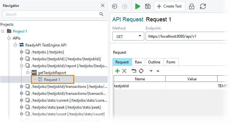 Select a request Get a report on a test job: Select a request