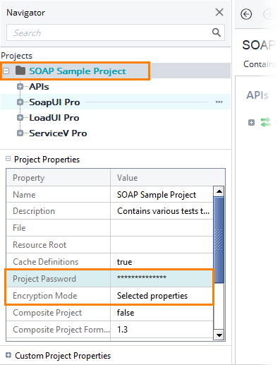API testing with ReadyAPI: Encrypt project properties - Setting password