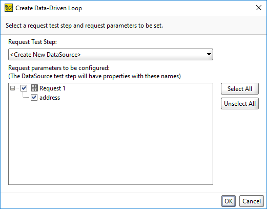 ReadyAPI: Create Data-Driven Loop dialog