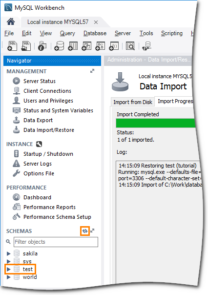 MySQL Workbench: After the end of the import