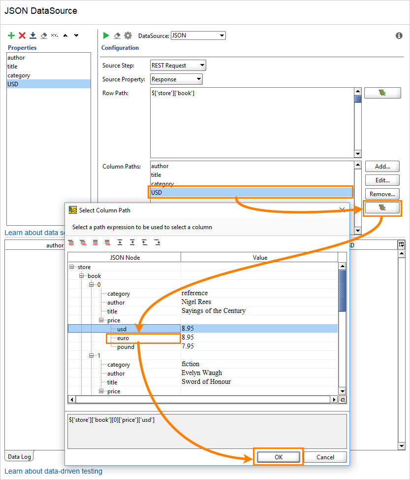 Configuring JSON data source: Specify Column Path