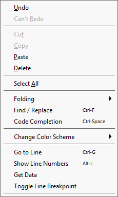 The script editor menu The script editor menu