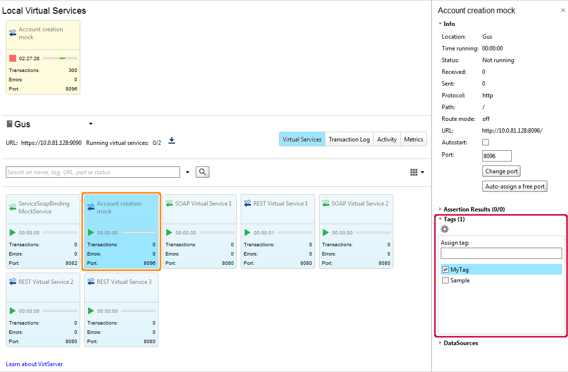 The ReadyAPI VirtServer inspector Organizing VirtServer virtual services: Tags inspector