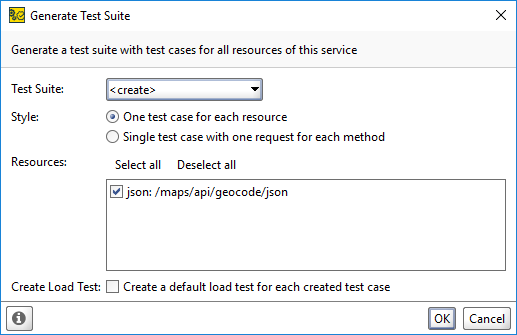 Generate TestSuite dialog