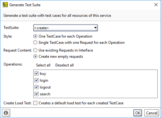 Generate TestSuite dialog