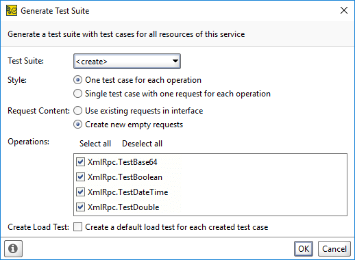 Generate TestSuite dialog
