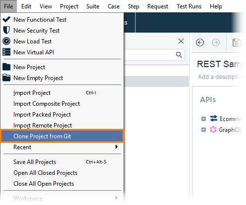 Clone project from Git: Clone Project in main menu