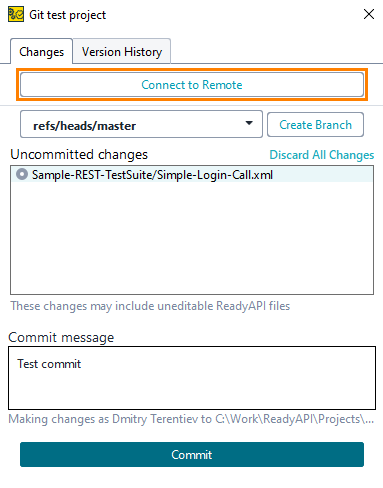 Git integration in ReadyAPI: Connect to a remote repository