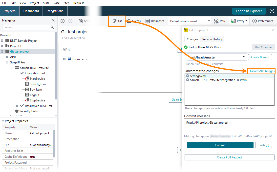 Discard changes in Git panel Git integration in ReadyAPI: Discard changes in Git panel