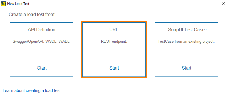 API load testing with ReadyAPI: the New Load Test dialog