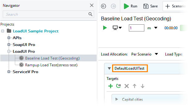 Scenario name in the editor