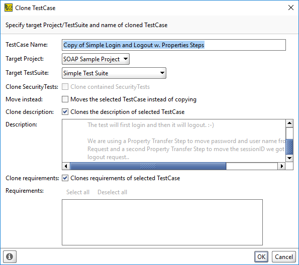 Clone TestCase dialog