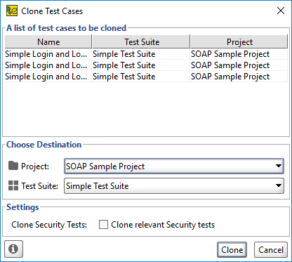 Clone TestCases dialog