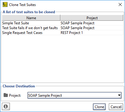 Clone TestSuites dialog