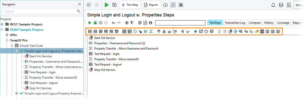 Test case toolbar