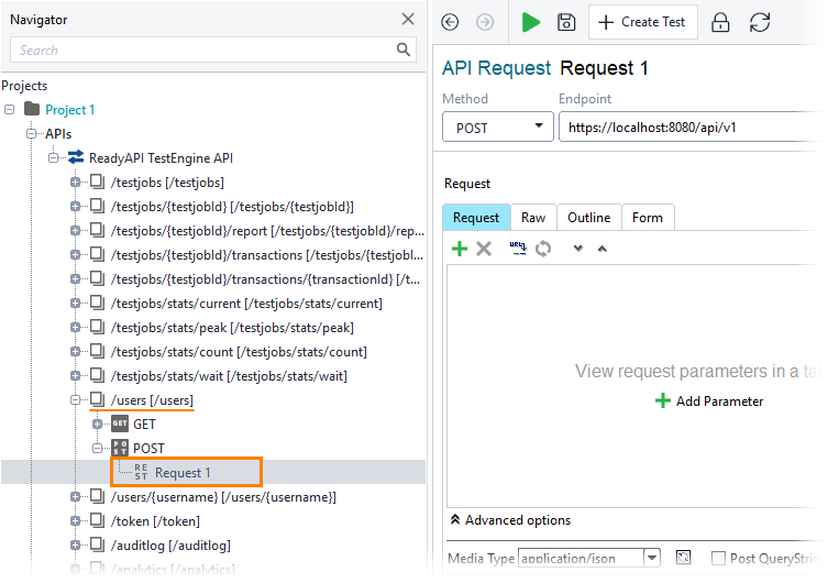 Selecting a request Adding users to TestEngine: Selecting a request