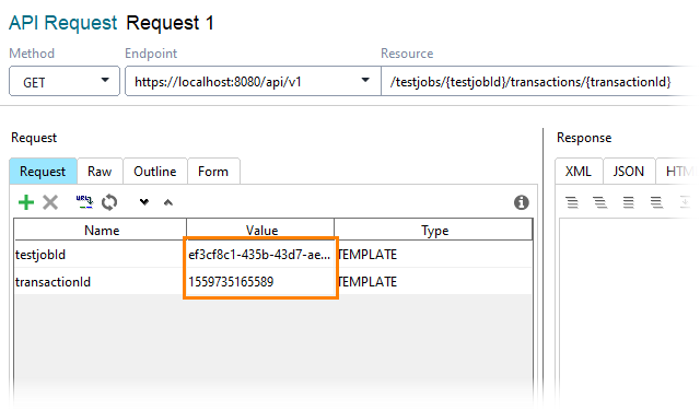 Enter the test job id and transaction id Get a transaction report: Enter test job id and transaction id