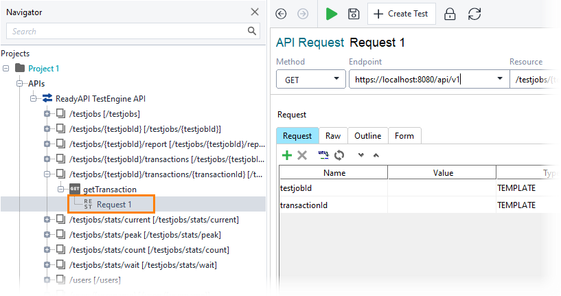 Select a request Get a transaction report: Select a request