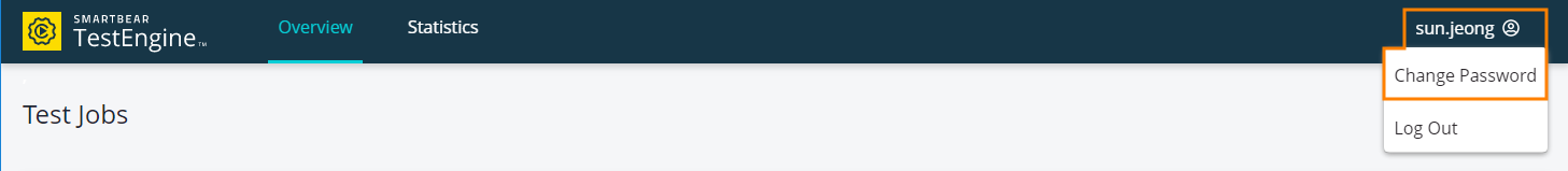 The user menu Change user password: User menu