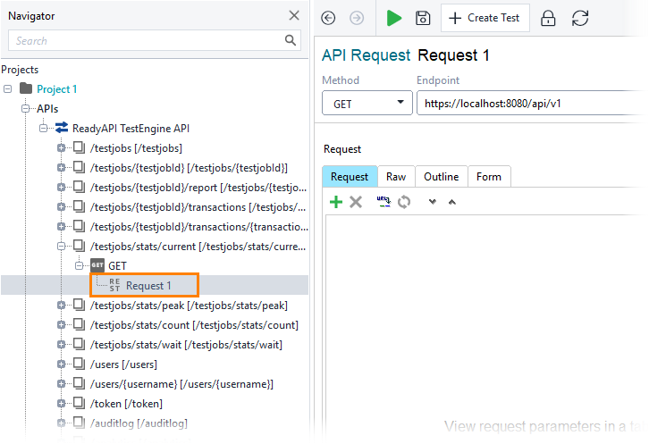 Selecting a request Get info on current test jobs: Select a request