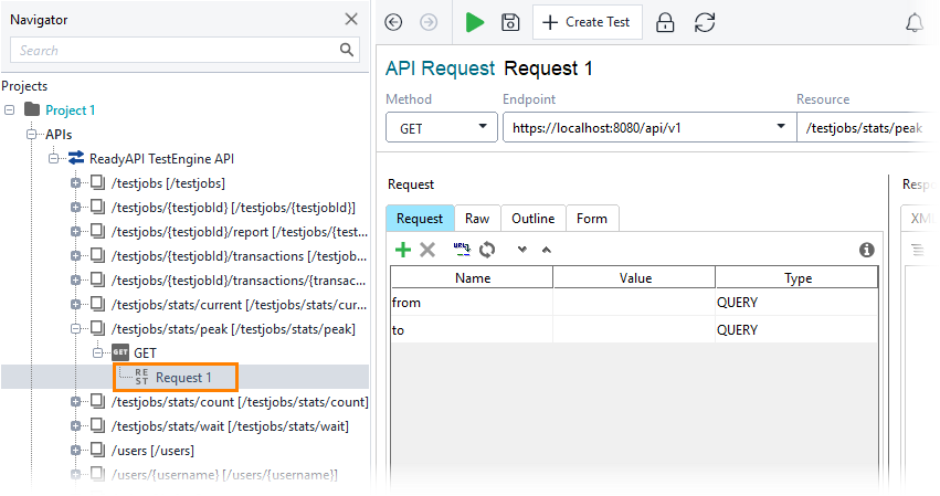 Selecting a request Get peak TestEngine usage statistics: Select a request