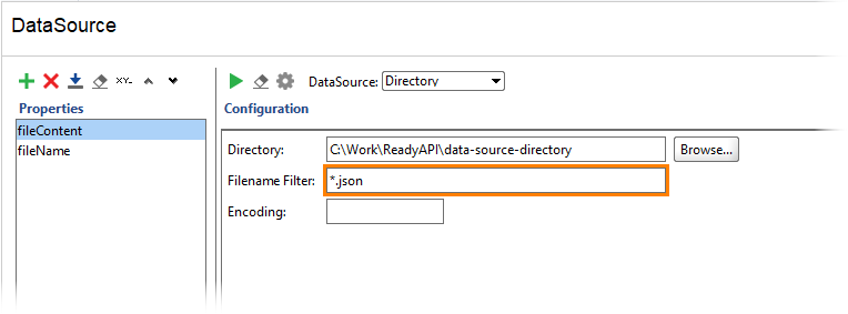 Directory data source example: Specify the filename filter