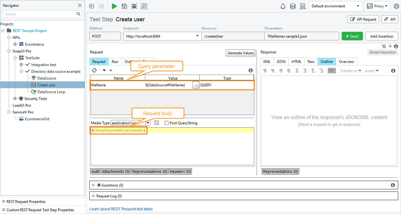 Directory data source example: Passing data to request