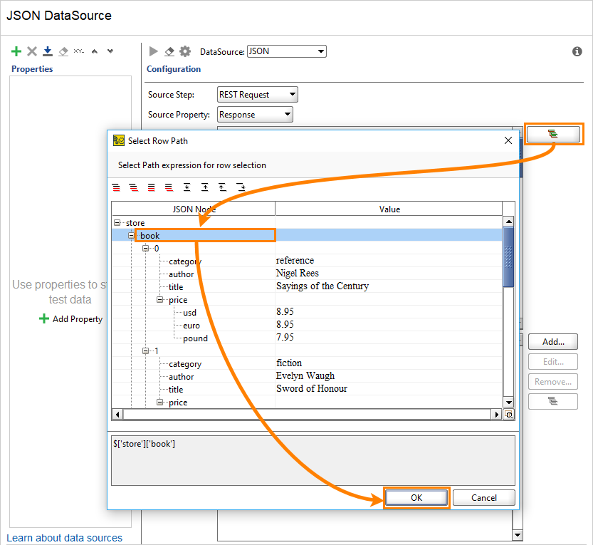 Configuring JSON data source: Specify Row Path
