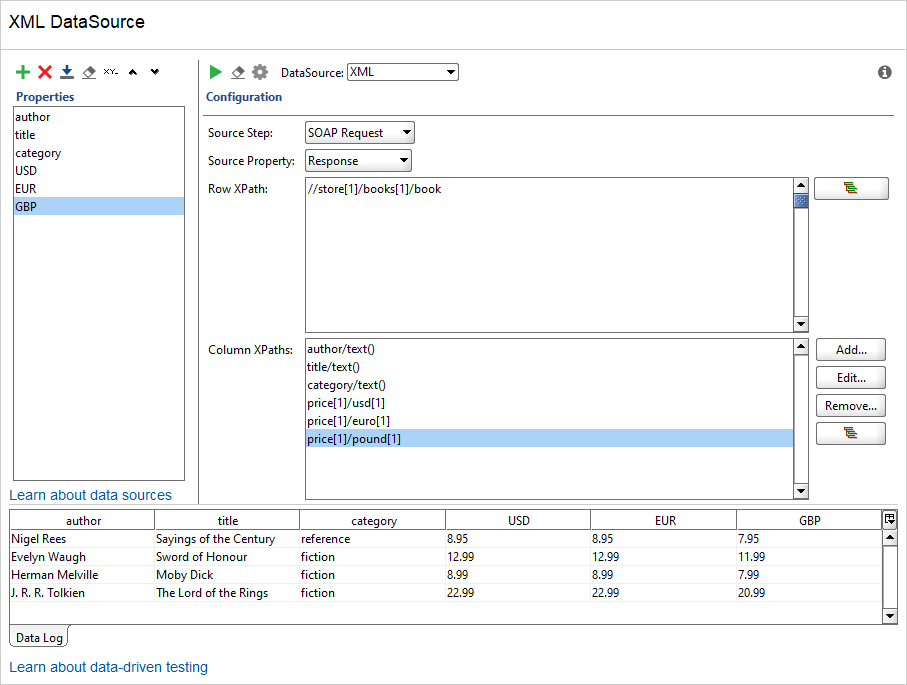 The XML data source