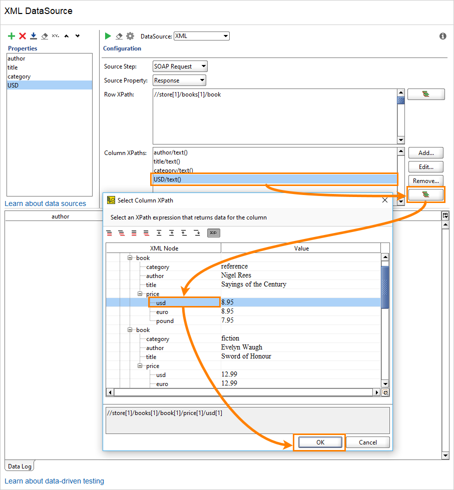 Configuring XML data source: Specify Column XPath