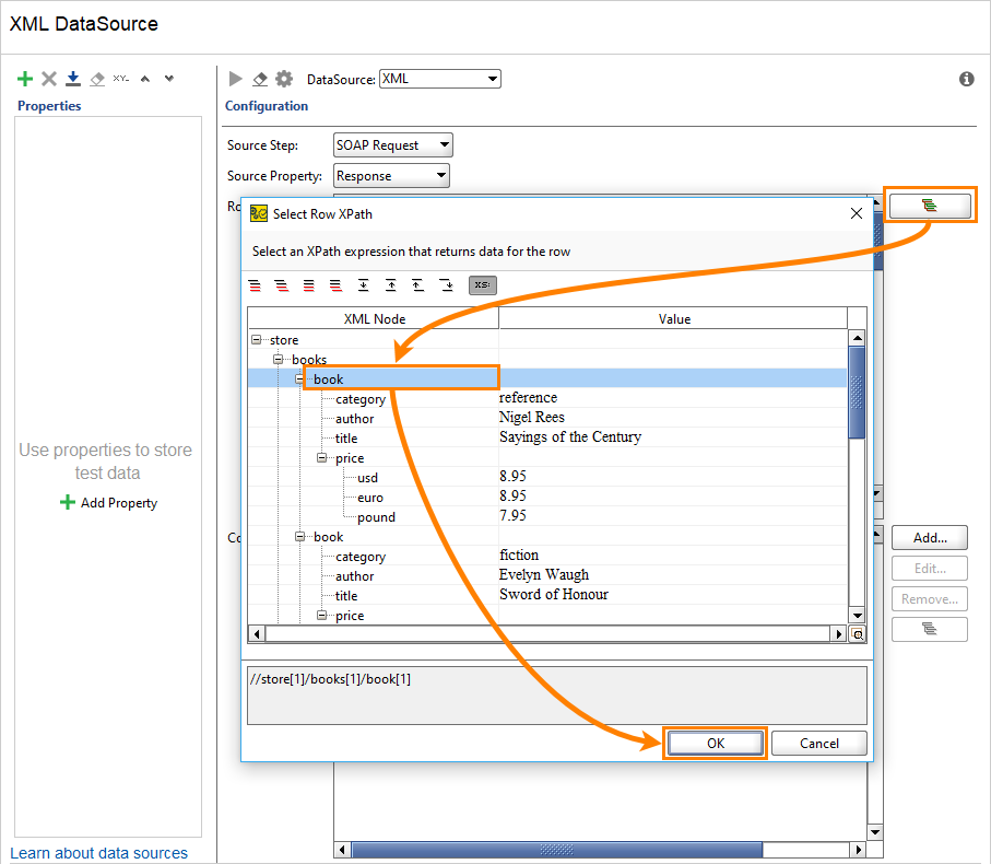 Configuring XML data source: Specify Row XPath