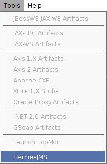 The HermesJMS option in the Tools menu