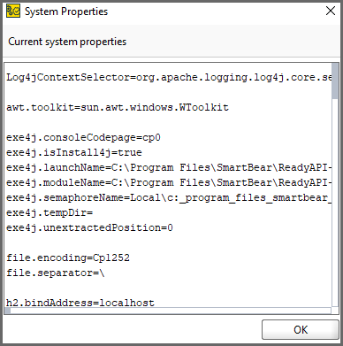 API testing with ReadyAPI: System Properties dialog