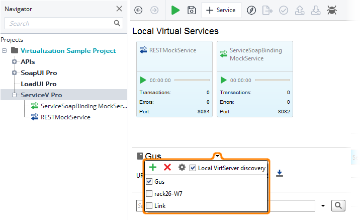 API testing with ReadyAPI: Selecting VirtServer (VirtServer discovery)