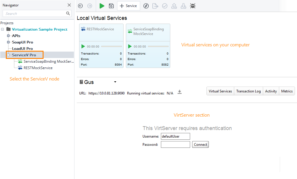 API testing with ReadyAPI: VirtServer panel of the ServiceV editor