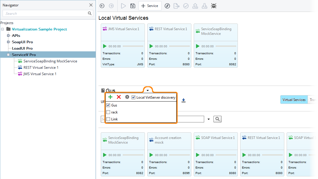 API testing with ReadyAPI: VirtServers found in local network