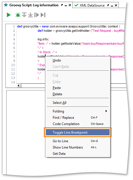 Groovy Script Debugging: Context menu
