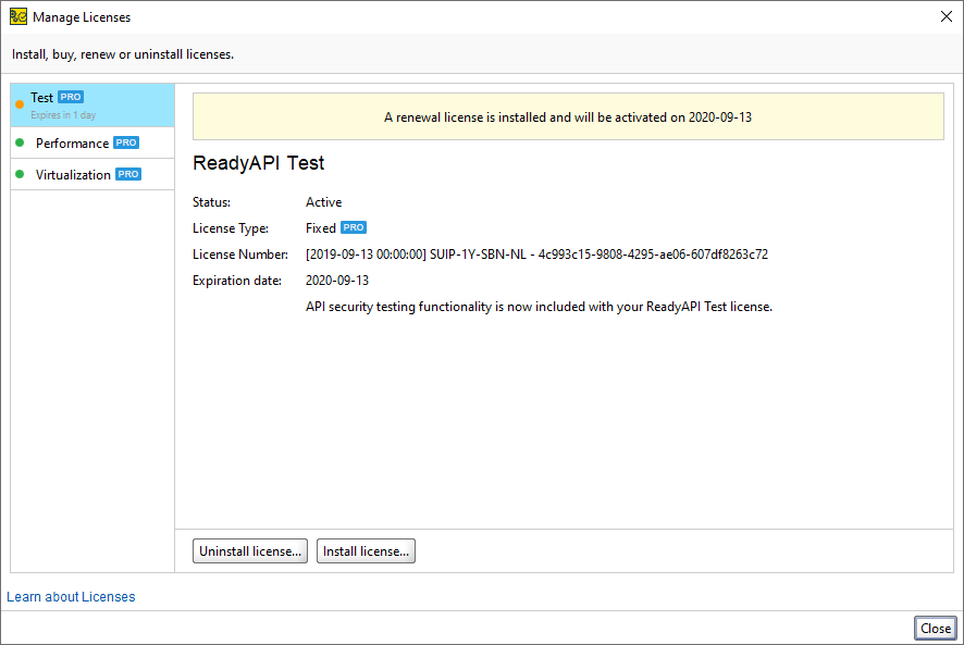 Renewal license installed