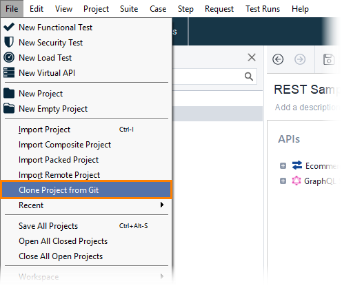 Clone project from Git: Clone Project in main menu