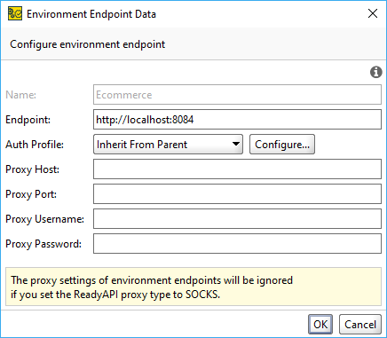 The endpoint options in the Environments editor Environments in ReadyAPI: The endpoint options in the Environments editor