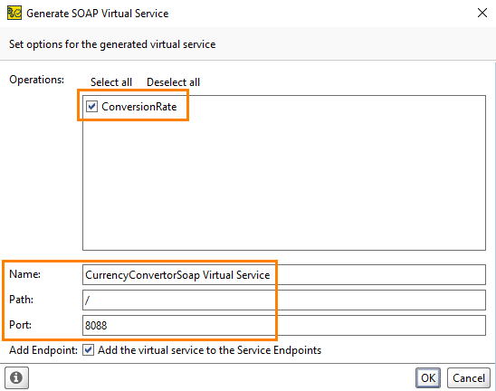 Service virtualization and API testing: Generation SOAP virtual service