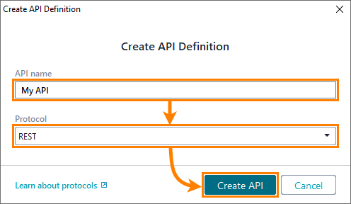 API testing: The Create API definition dialog