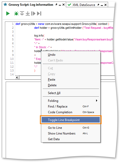 Groovy Script Debugging: Context menu