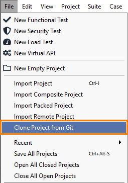 Clone project from Git: Clone Project in main menu