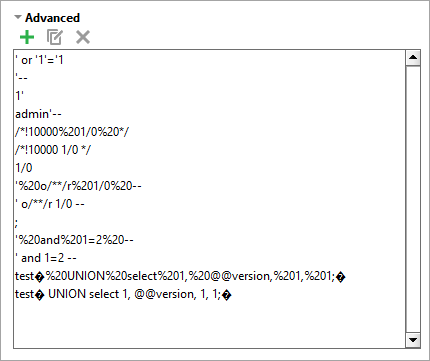 ReadyAPI: SQL Injection scan advanced options